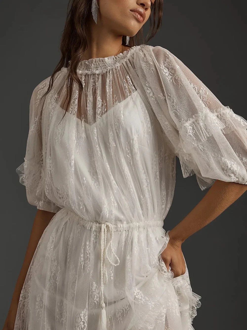 NWT Anthropologie Let Me Be Lace Ruffle Tiered Maxi Dress White XL - Picture 3 of 8